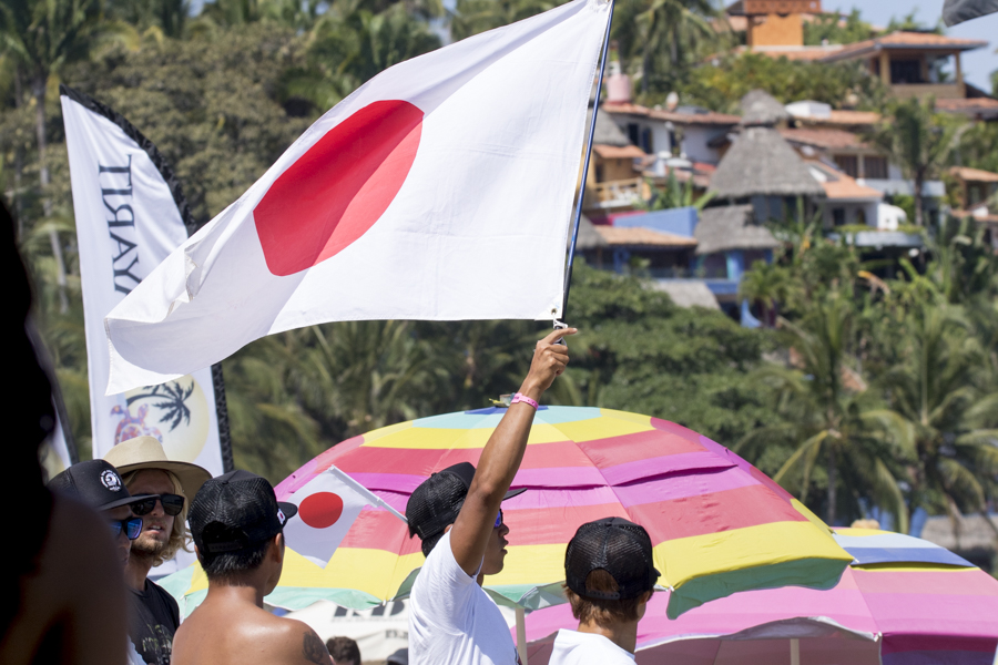 Team Japan was in full support, waving flags and cheering for their team’s athletes in today’s Repechage Rounds. Photo: ISA/Brian Bielmann