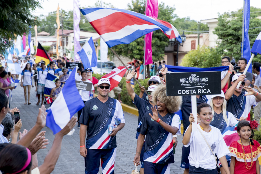 Costa Rica desfila con orgullo por las calles de Rivas, Nicaragua en camino al escenario de la Ceremonia de Apertura. Foto: ISA/Skyler Wilder