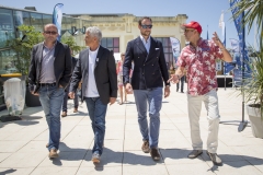 Haakon, Crown Prince of Norway, Jean-Luc Arassus, President of the French Surfing Federation and ISA President Fernando Aguerre. PHOTO: ISA / Ben Reed
